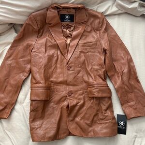 Whet Blu Women’s Genuine Leather Blazer – Camel Brown – Size L (New)